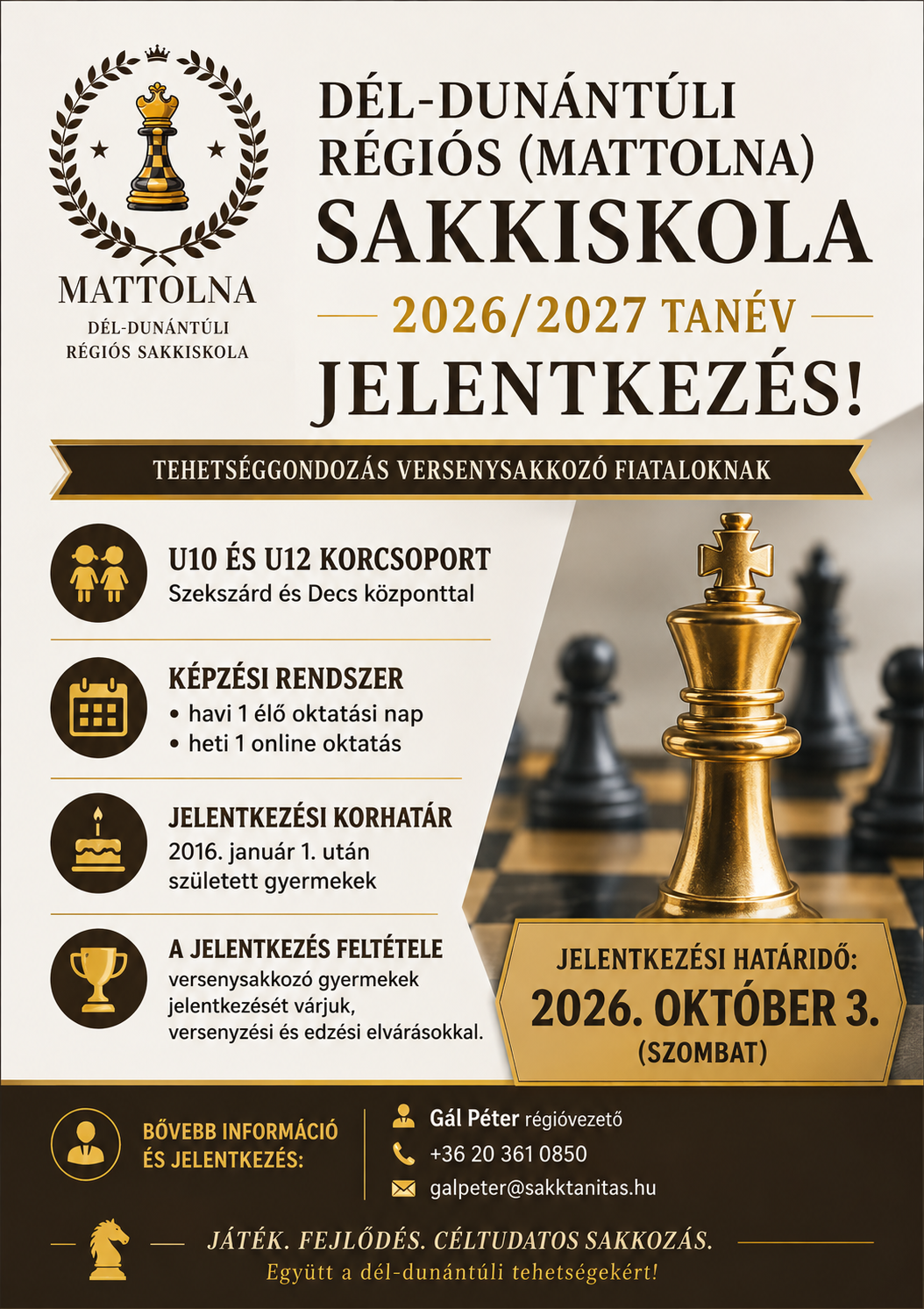 Dél-Dunántúli Régiós (Mattolna) Sakkiskola – 2026/2027-es tanév jelentkezés